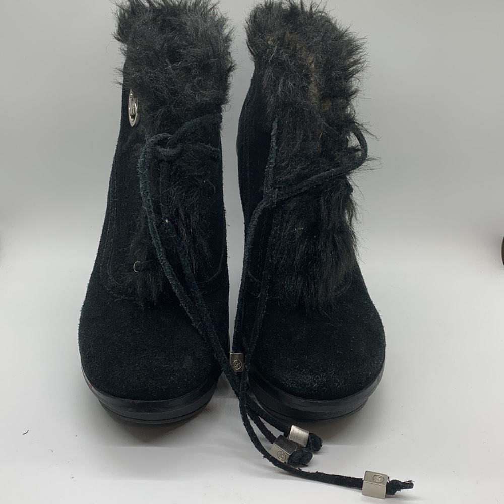 Michael Kors Suede Carlie Fur Lace Up Heeled Booties Black Size 7M - Picture 3 of 6
